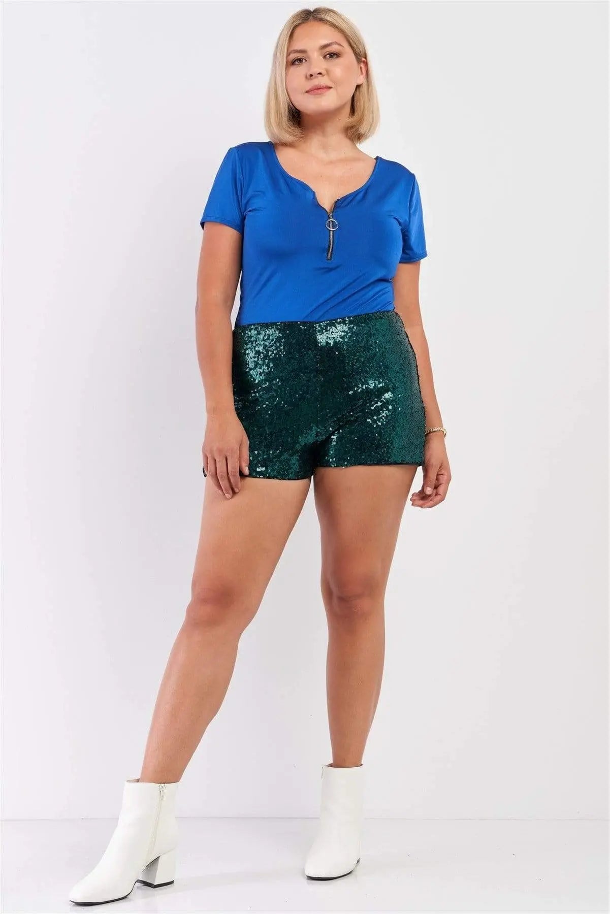 Plus Size Mini Shorts Hög Midja Paljetter Stretchigt Material 4