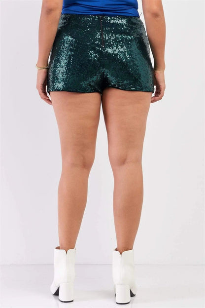 Plus Size Mini Shorts Hög Midja Paljetter Stretchigt Material 5