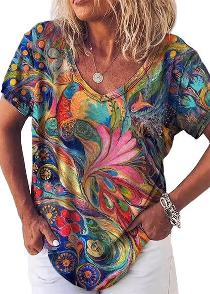 Plus Size T-shirt med V-hals och tryck 0