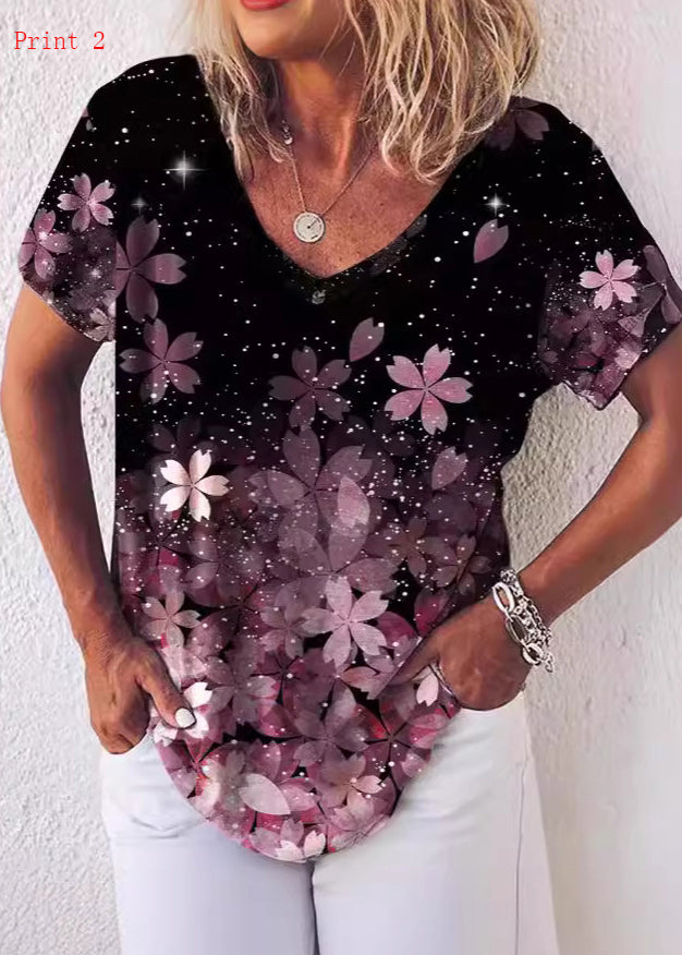 Plus Size T-shirt med V-hals och tryck 1
