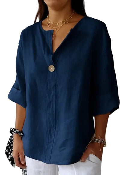 Plus Size Topp med V-ringning och Knappdetaljer 0