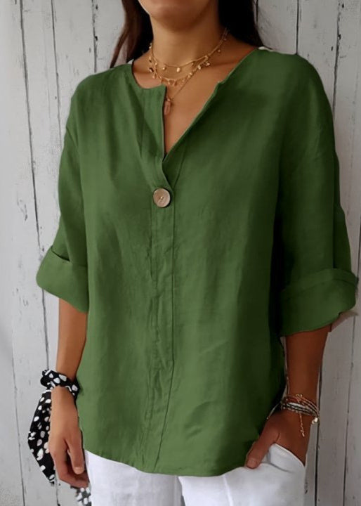 Plus Size Topp med V-ringning och Knappdetaljer 1