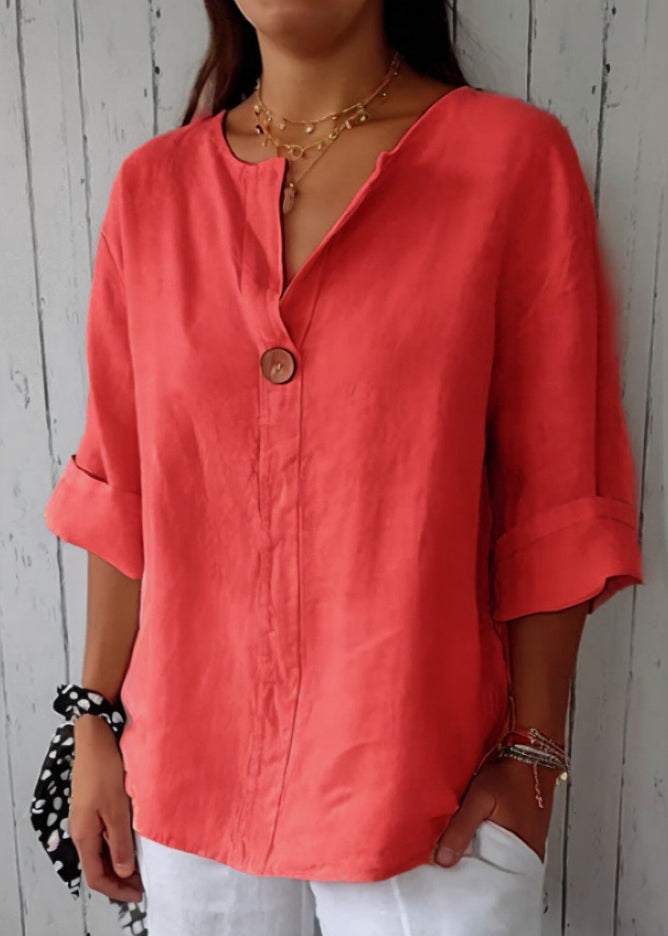 Plus Size Topp med V-ringning och Knappdetaljer 2
