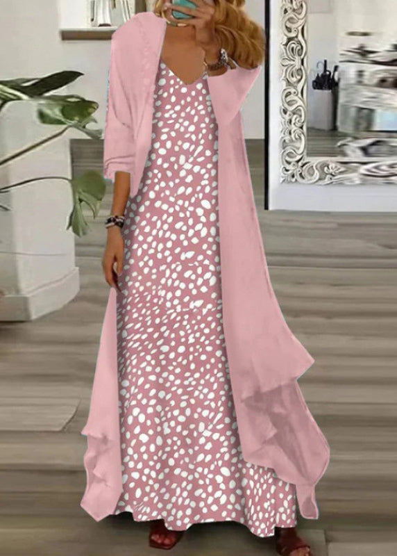 Plus Size Tvådelat Set med V-hals och Chiffong 4