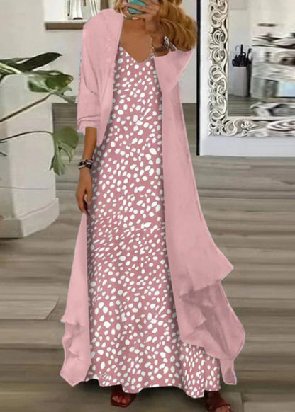 Plus Size Tvådelat Set med V-hals och Chiffong 4