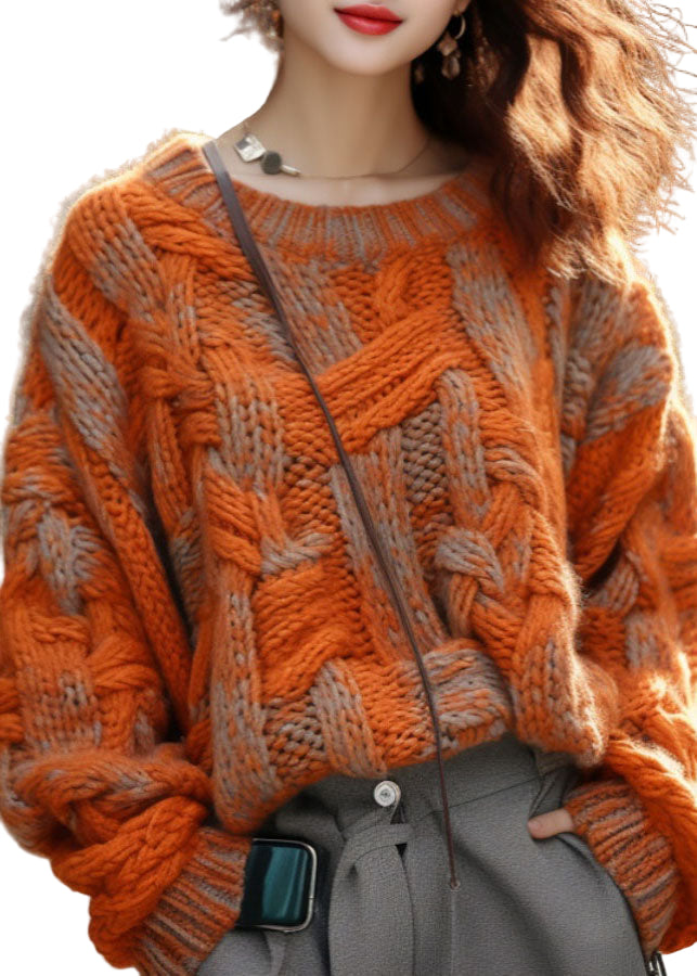 Plus Size Women's Knitted Sweater with Cable Design 0