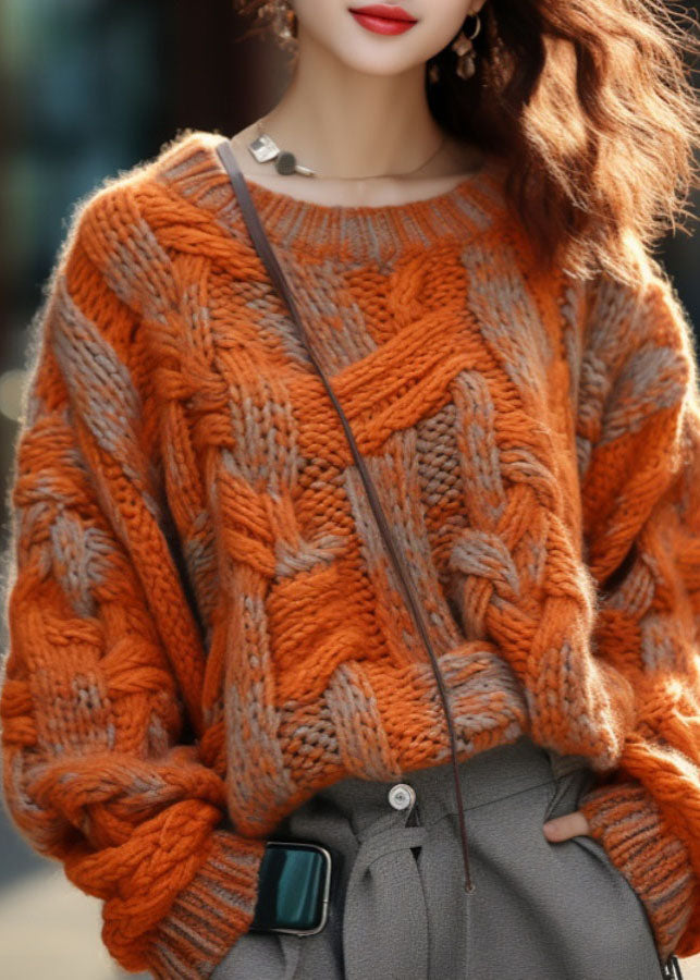 Plus Size Women's Knitted Sweater with Cable Design 2