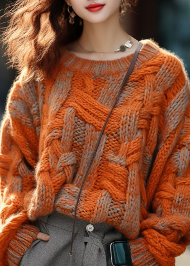 Plus Size Women's Knitted Sweater with Cable Design 3