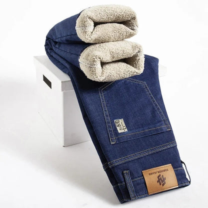 Raka herrbyxor i lammskinnsdenimmodell 0