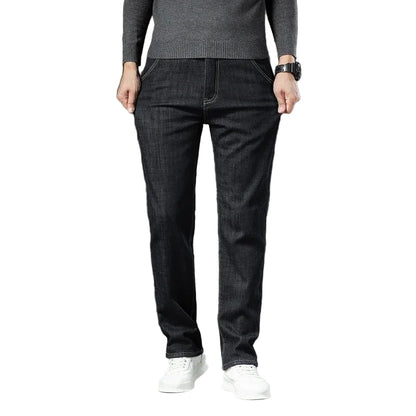 Raka herrbyxor i lammskinnsdenimmodell 1