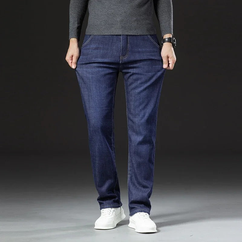 Raka herrbyxor i lammskinnsdenimmodell 3