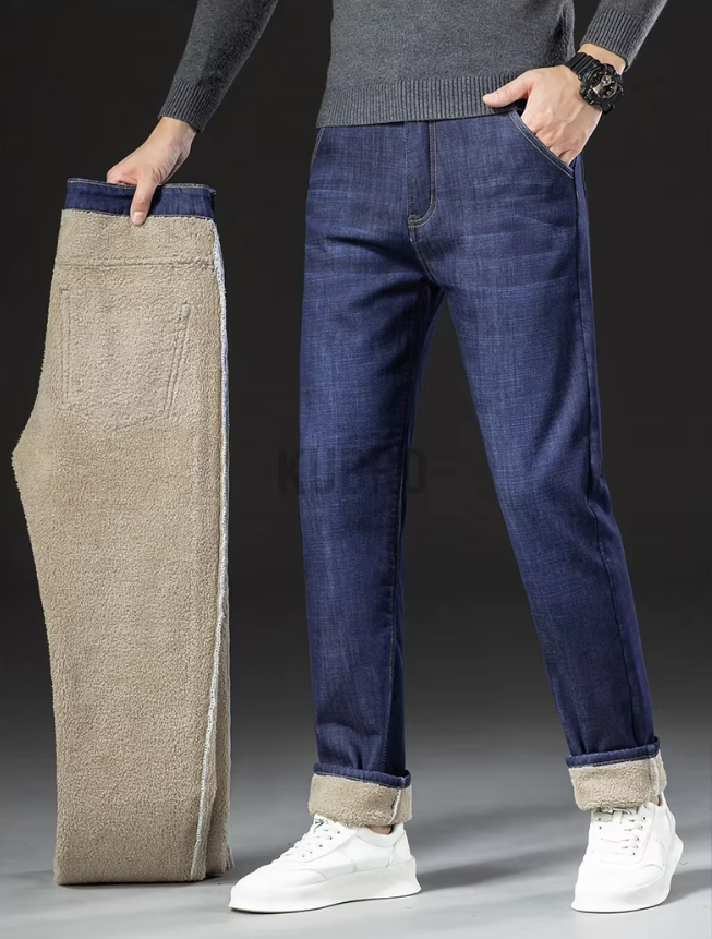 Raka herrbyxor i lammskinnsdenimmodell 4