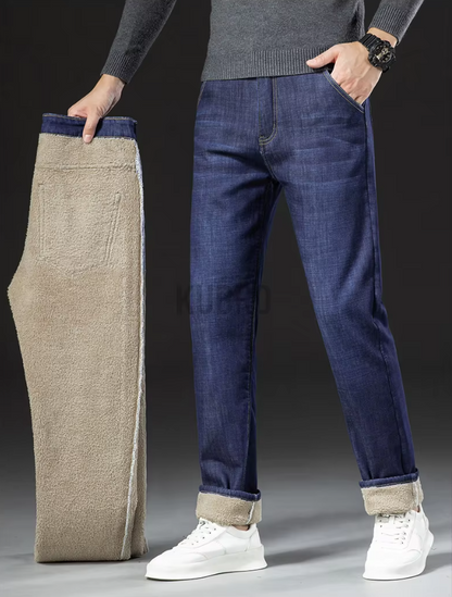 Raka herrbyxor i lammskinnsdenimmodell 4