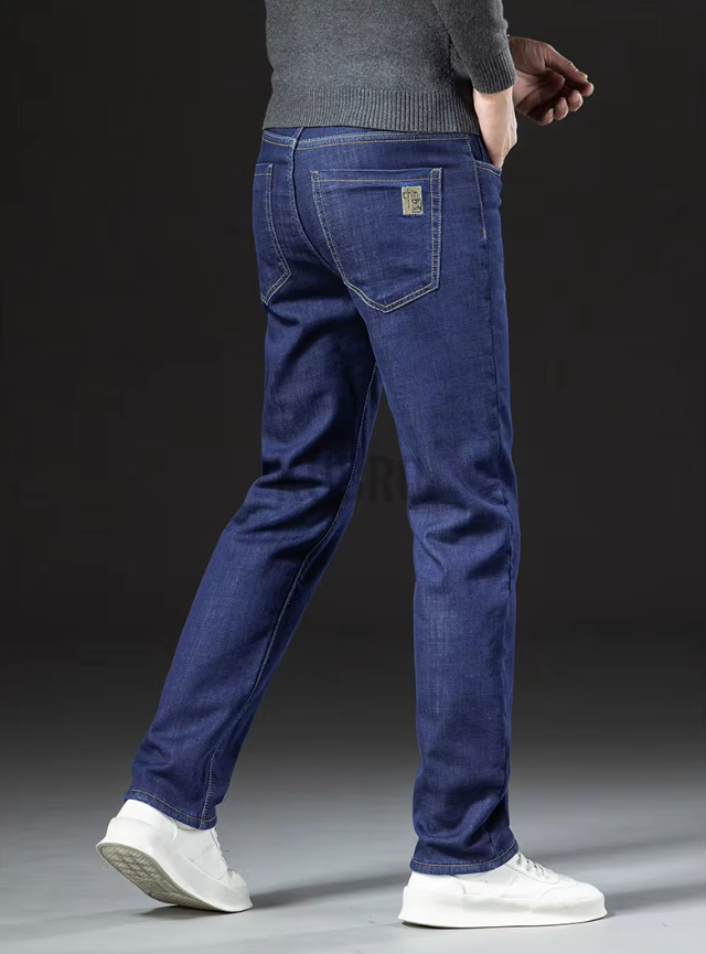 Raka herrbyxor i lammskinnsdenimmodell 6