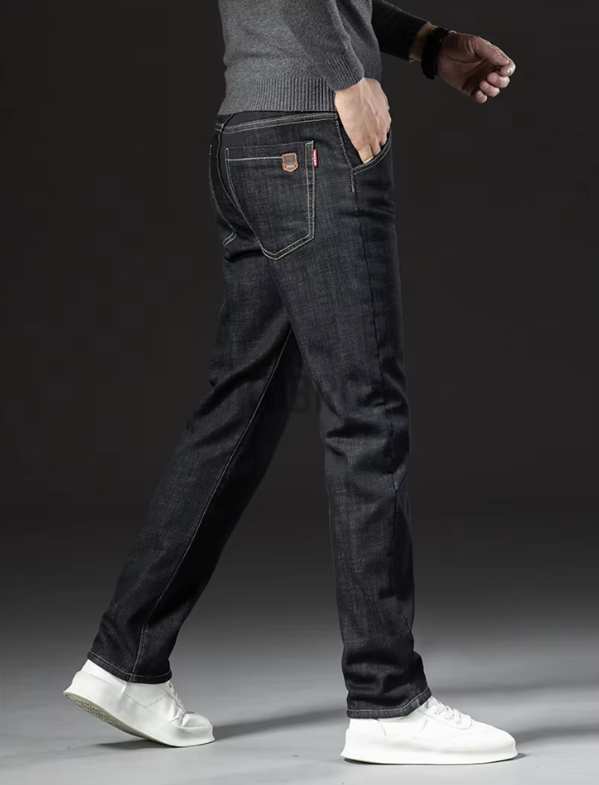 Raka herrbyxor i lammskinnsdenimmodell 8