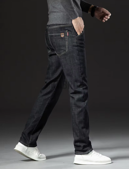 Raka herrbyxor i lammskinnsdenimmodell 8
