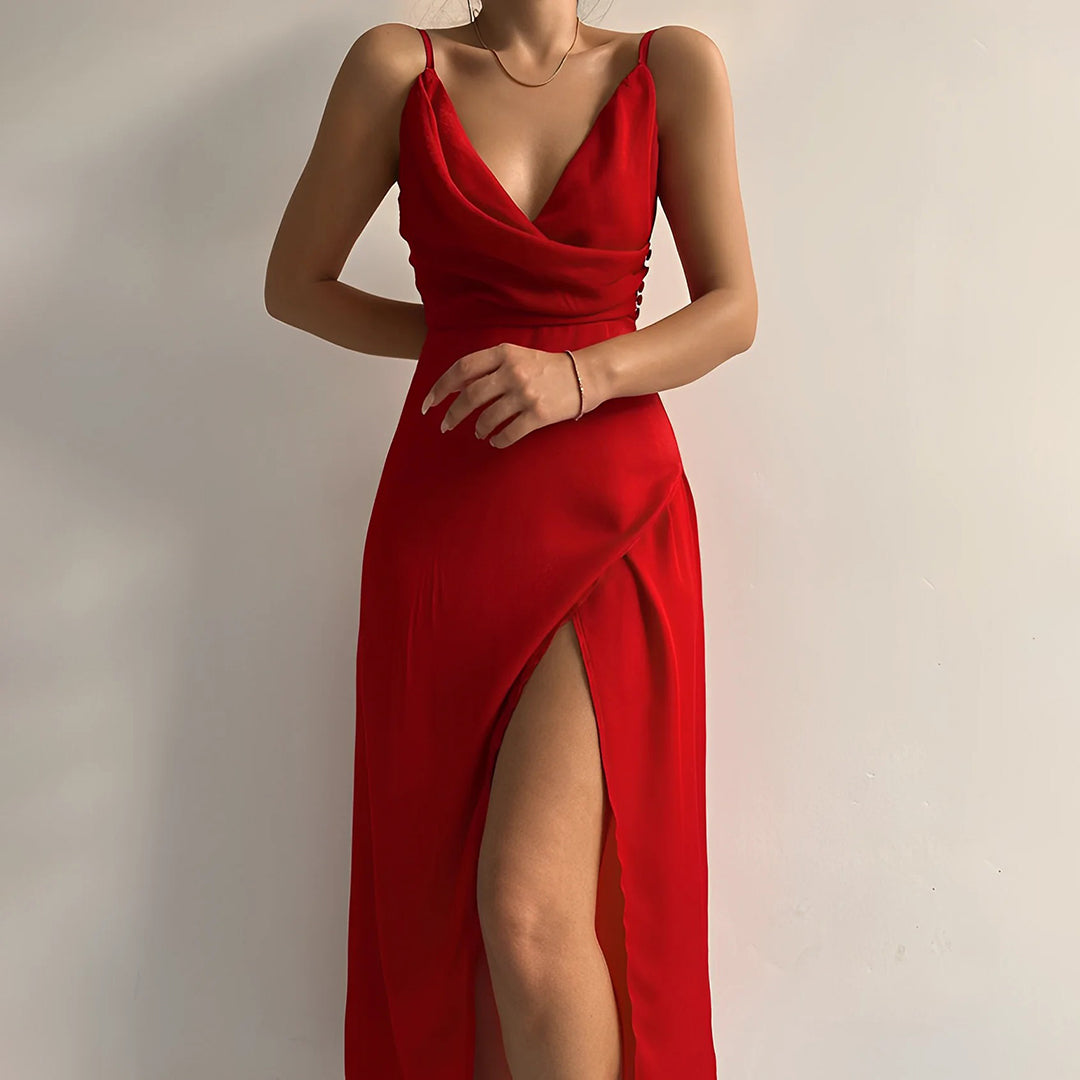Dam Klänning Midi Draperad Spaghettiband Elegant Polyester 3