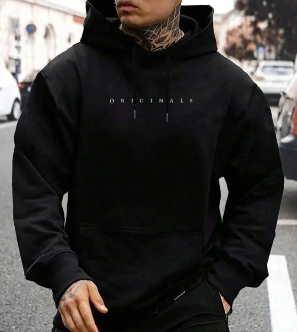Hoodie Män Stilren Design Mjukt Material Avslappnad Passform-1
