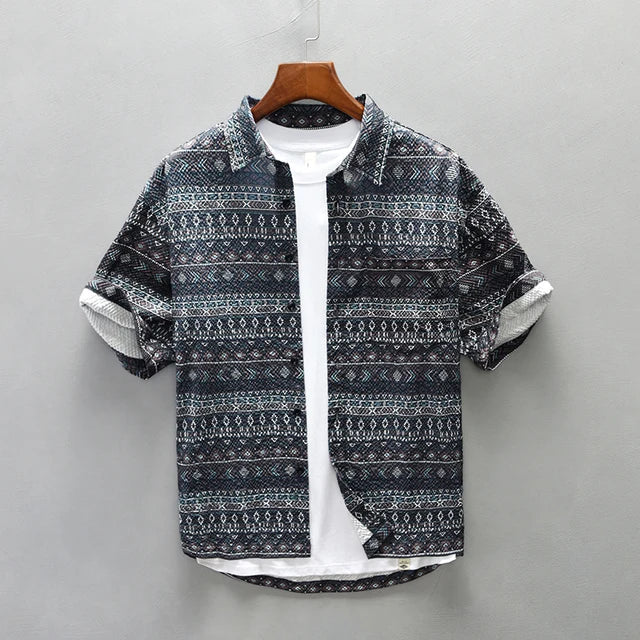 Herrskjorta Vintage Tryckt Hållbart Tyg 1