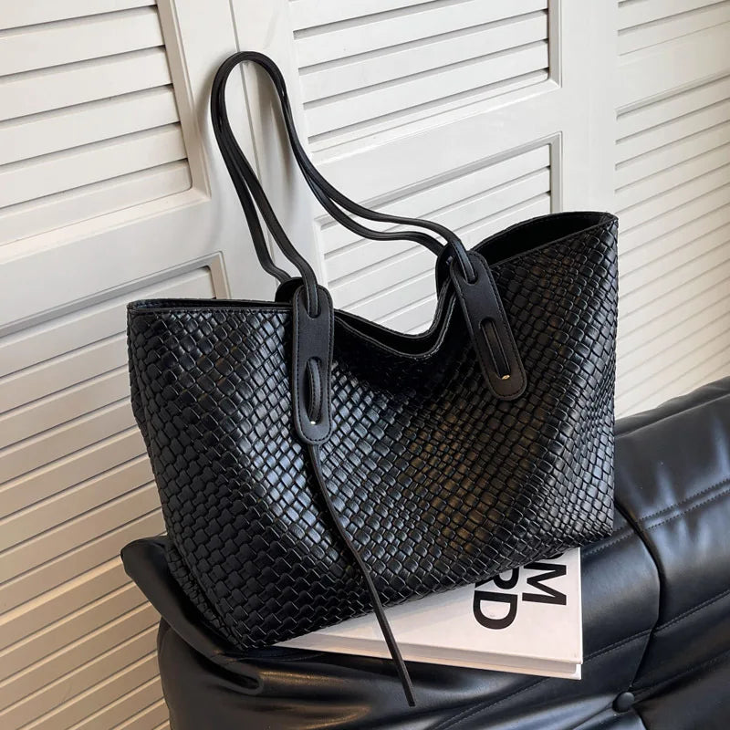 Dam Axelväska Flätad Konstläder för Dagligt Bruk 4