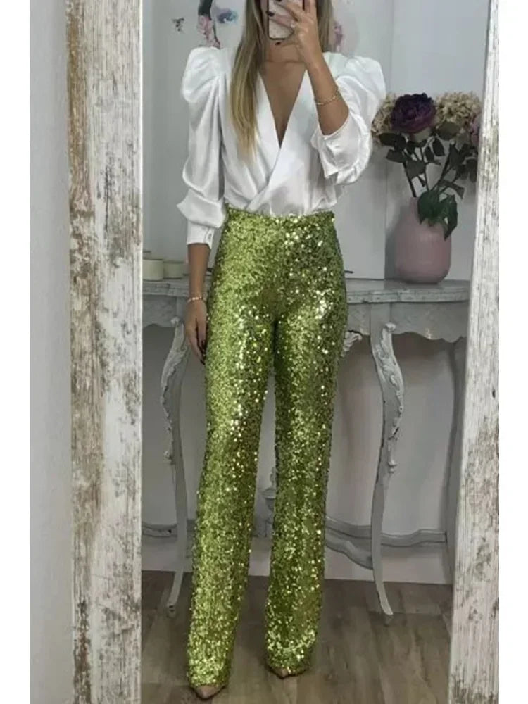 Damernas Festbyxor med Glittrande Paljetter 1