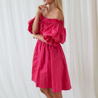 Damklänning Off-Shoulder Lekfull Elegans Elastisk Polyester-2