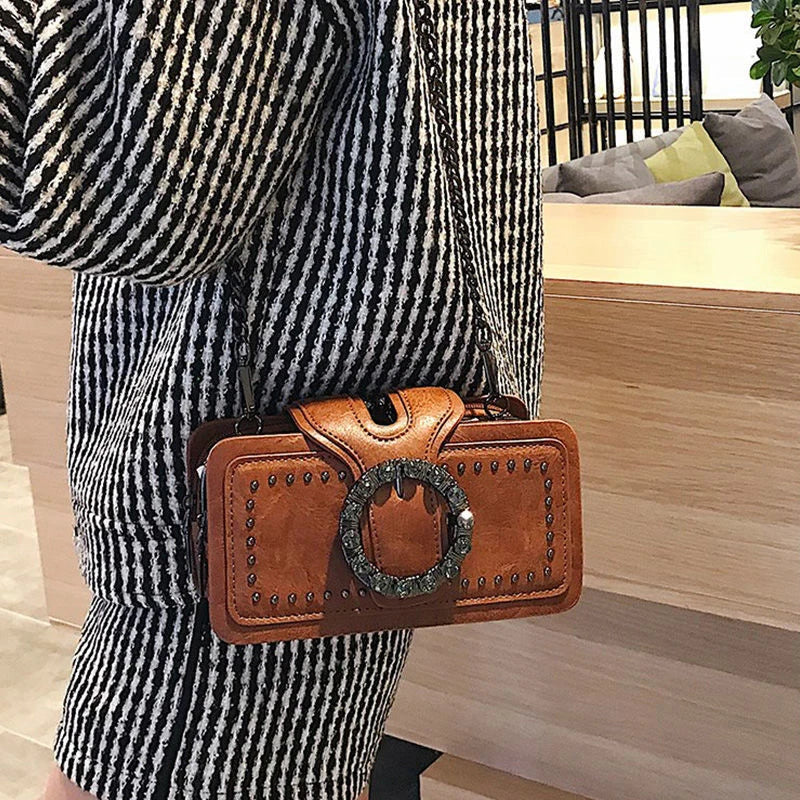 Kvinnors Crossbody Väska Vintage Spänne PU-Läder 6
