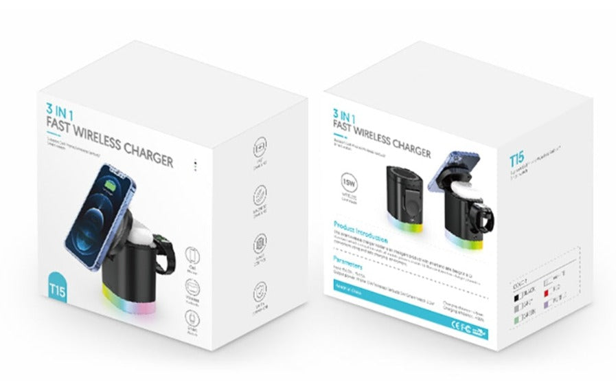 3-i-1 LED trådlös stativladdare