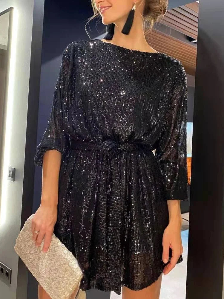 Festklänning Dam Glamour med Glittrande Paljetter i Polyester 1