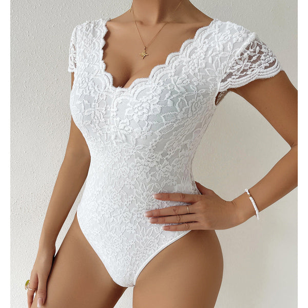 Dam Bodysuit Figurformande Spetsdetaljer Polyester-3