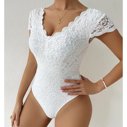 Dam Bodysuit Figurformande Spetsdetaljer Polyester-3