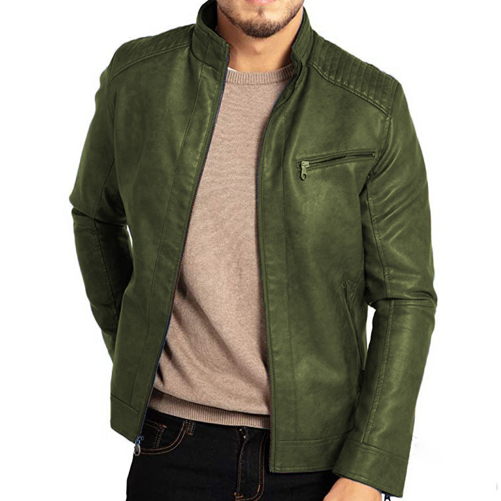 Herr Läderjacka Slim Fit PU-Läder med Smal Krage 2