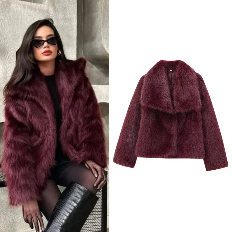 Dam Vinterjacka Plysch Varm Trendig Polyester 5