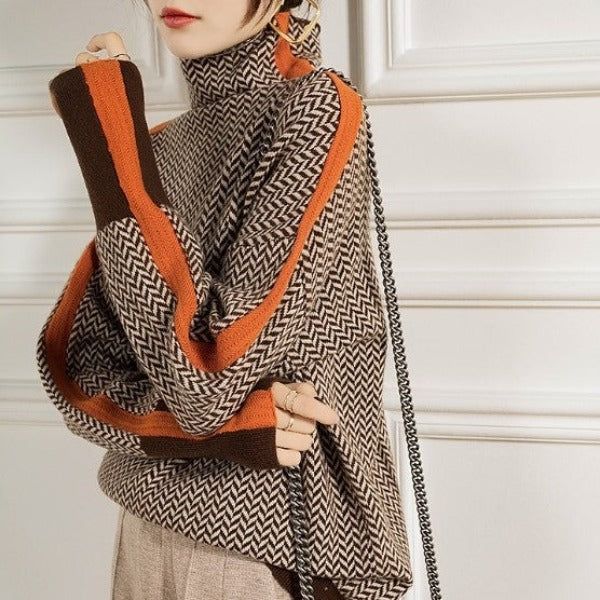 Stickad Dam Tröja Randig Vinterdesign 100% Akryl 4