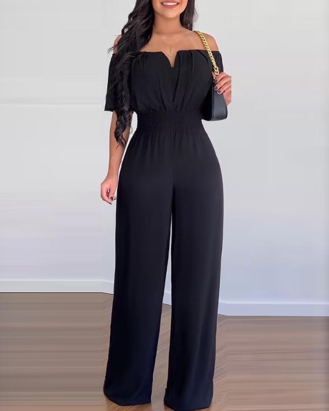 Dam Jumpsuit Off-Shoulder Elegant Polyester med Veckade Detaljer-1