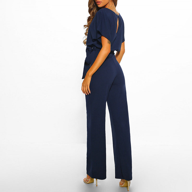 Dam Jumpsuit Bred Ben Snörning Mjuk Polyester-6