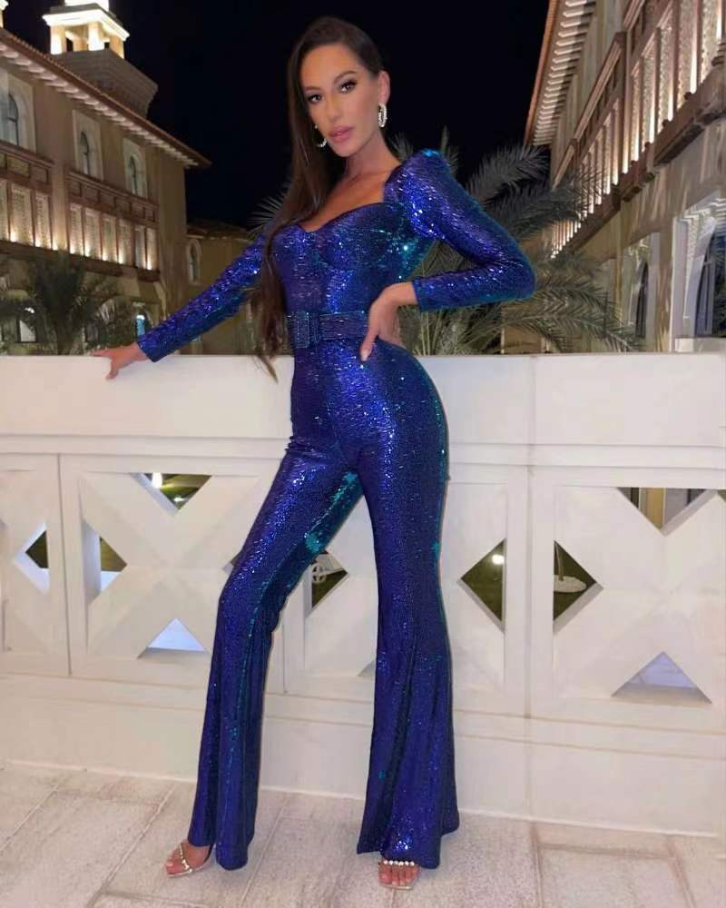 Dam Jumpsuit Långärmad Elegant Polyester-1