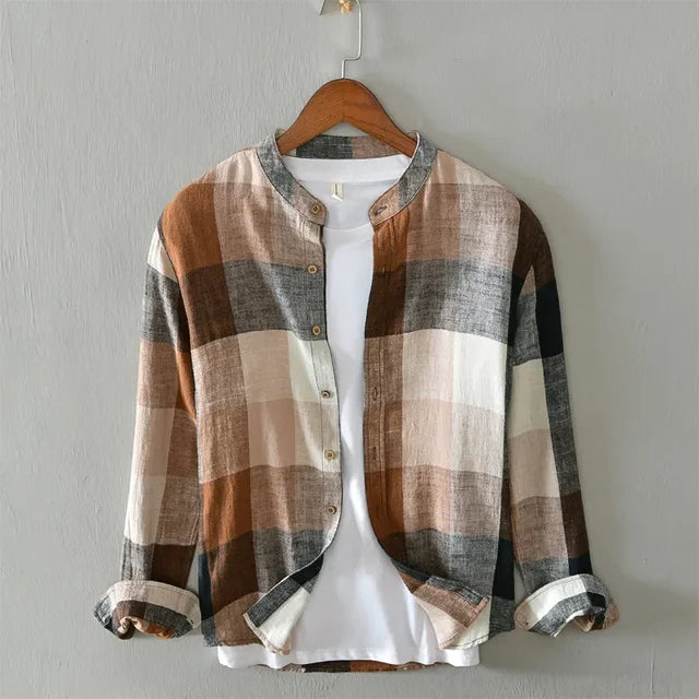 Herrskjorta Rutig Tidlös Design i Bomull och Linne 1