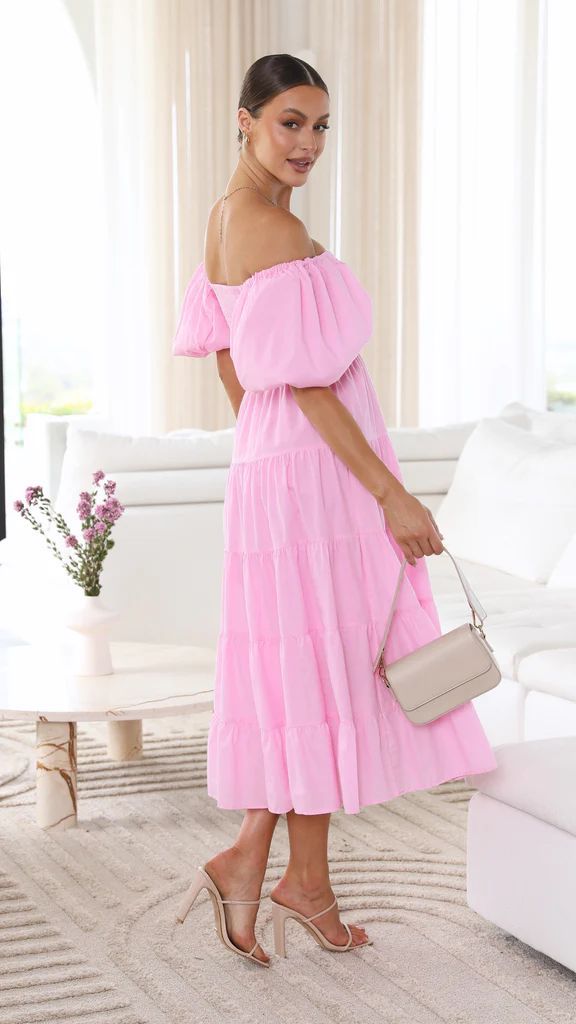 Dam Klänning Off-Shoulder Midi Sommarklänning Mjuk Tyg-5