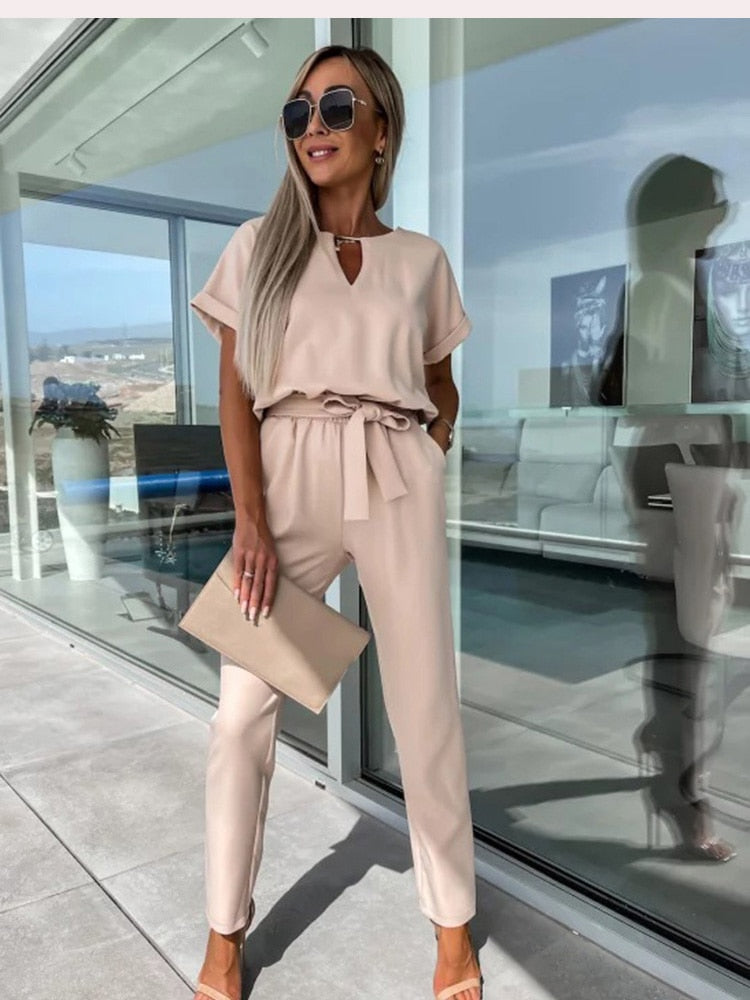 Variant image for Dam Jumpsuit V-hals Kort Ärmar Elastisk Midja Polyester-11