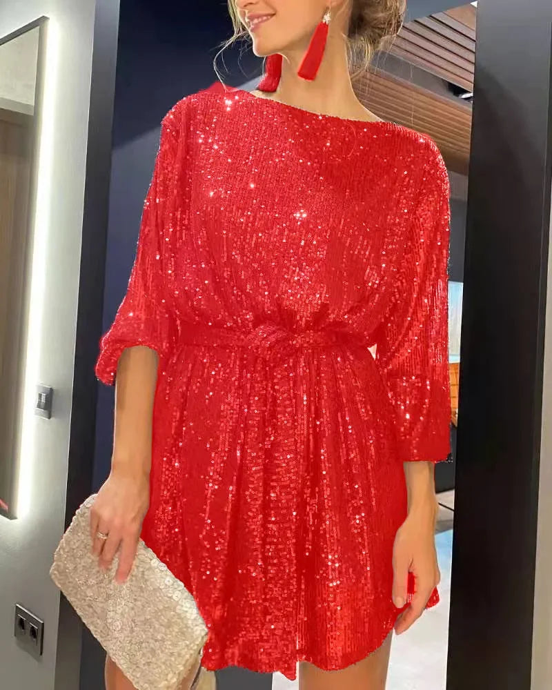 Festklänning Dam Glamour med Glittrande Paljetter i Polyester 3