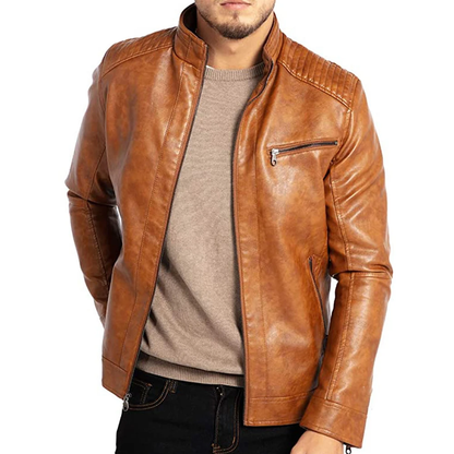 Herr Läderjacka Slim Fit PU-Läder med Smal Krage 1