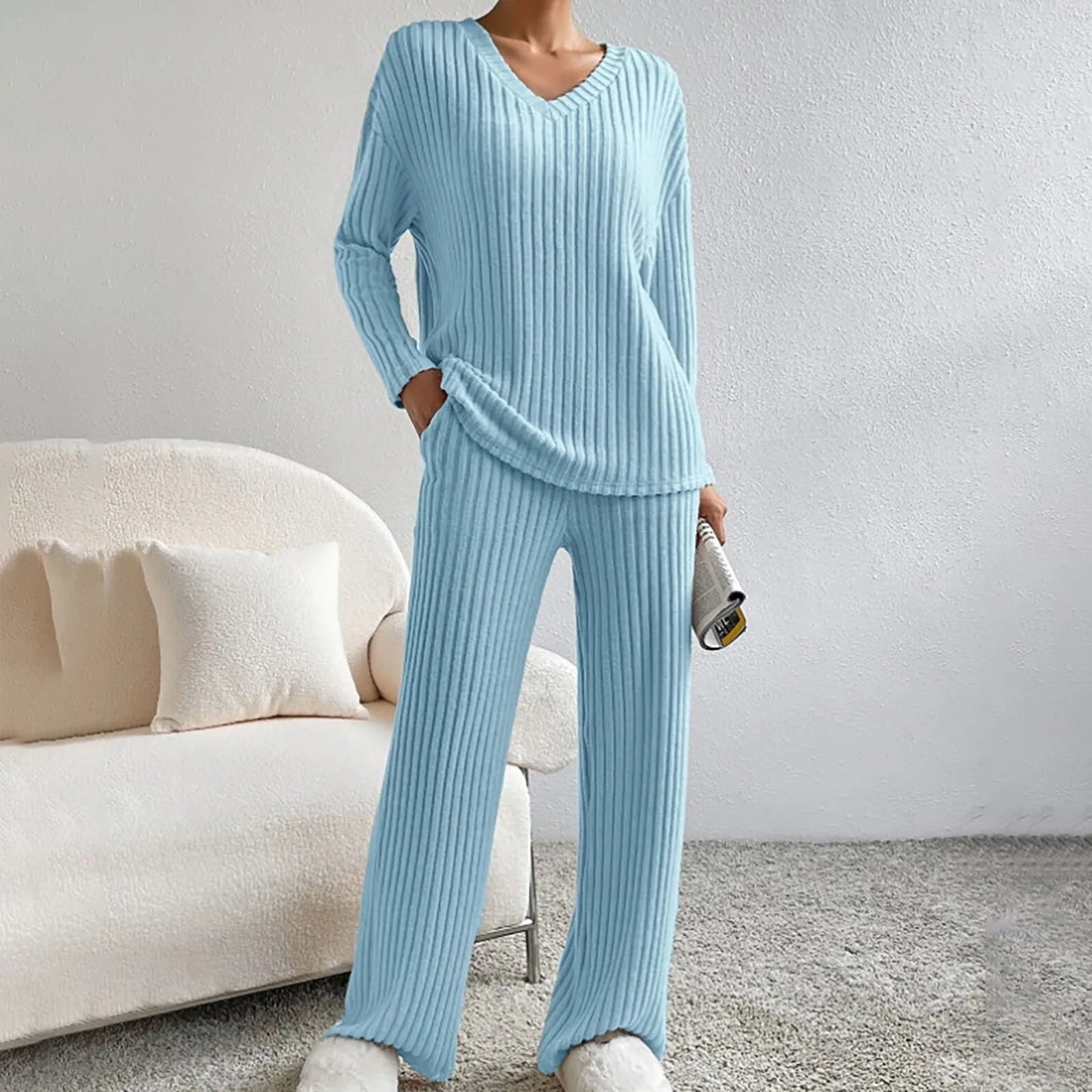 Variant image for Dam Tvådelad Vinteruppsättning Mjuk Tröja och Byxor Polyester-Bomull-26