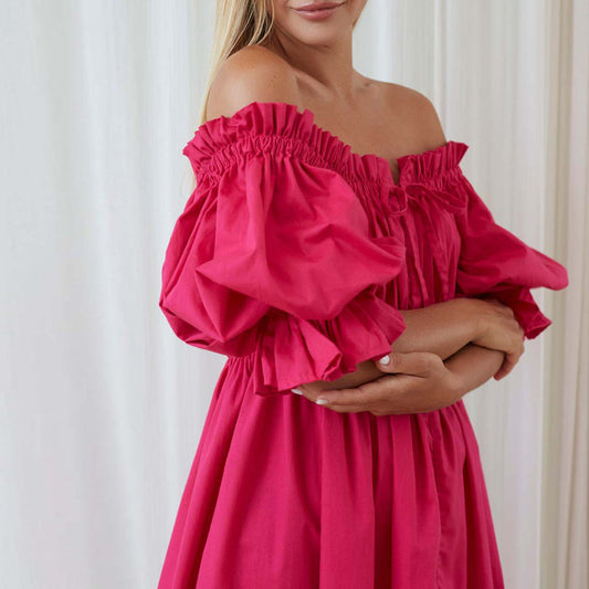Damklänning Off-Shoulder Lekfull Elegans Elastisk Polyester-1