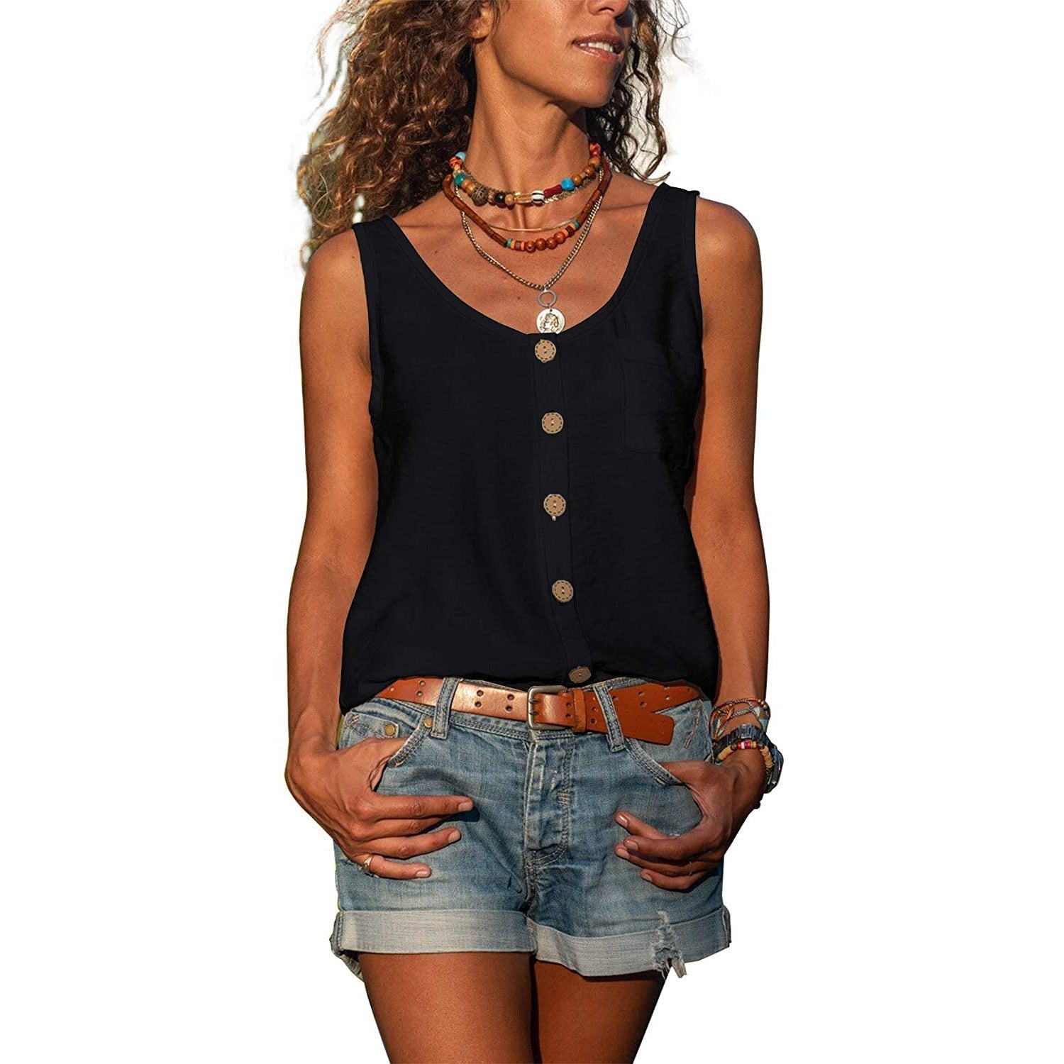Variant image for Dam Top Smal Passform Andningsbart Tyg Ibiza Stil-25