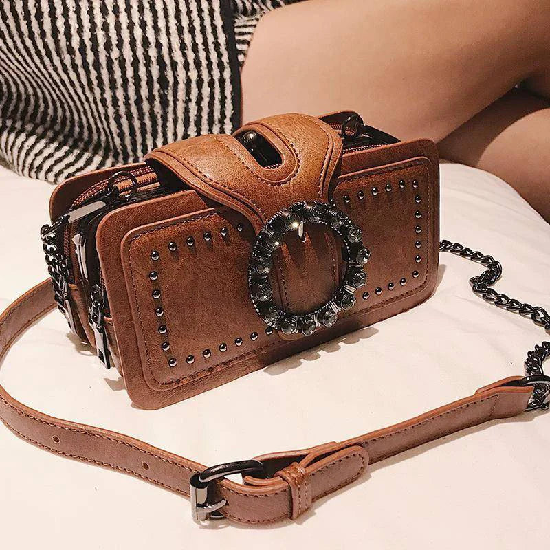 Kvinnors Crossbody Väska Vintage Spänne PU-Läder 1