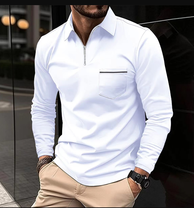 Herr Långärmad Poloskjorta Klassisk Bomull-1