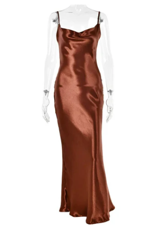 Variant image for Maxiklänning Dam Ryggfri Satin Klänning Spaghettirem Elegant-33