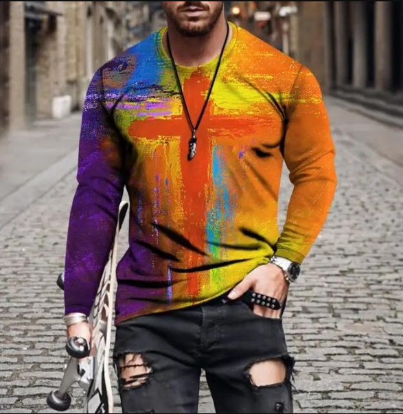 Variant image for Herr T-shirt Oversized Randig Regnbåge 100% Bomull-1