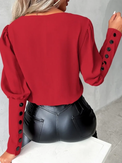 Kvinnors Avslappnad Blus V-ringning Bomull Modern Stil-6